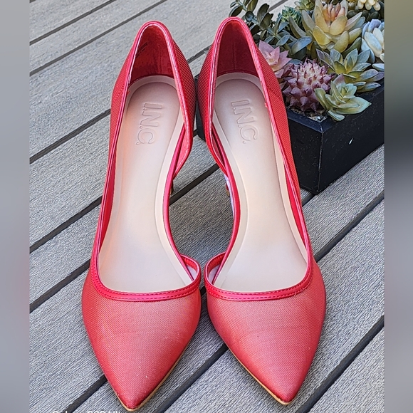 INC INTERNATIONAL CONCEPTS Kenjay D'orsay Red Mesh Stiletto Heel Pumps Size 8 - Picture 7 of 8